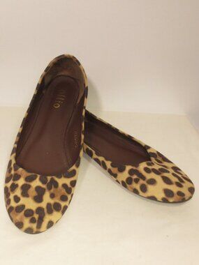 NEW Ollio Shoes Tan Brown Leopard Print Casual Comfy Vegan Ballet Flats Size 8.5